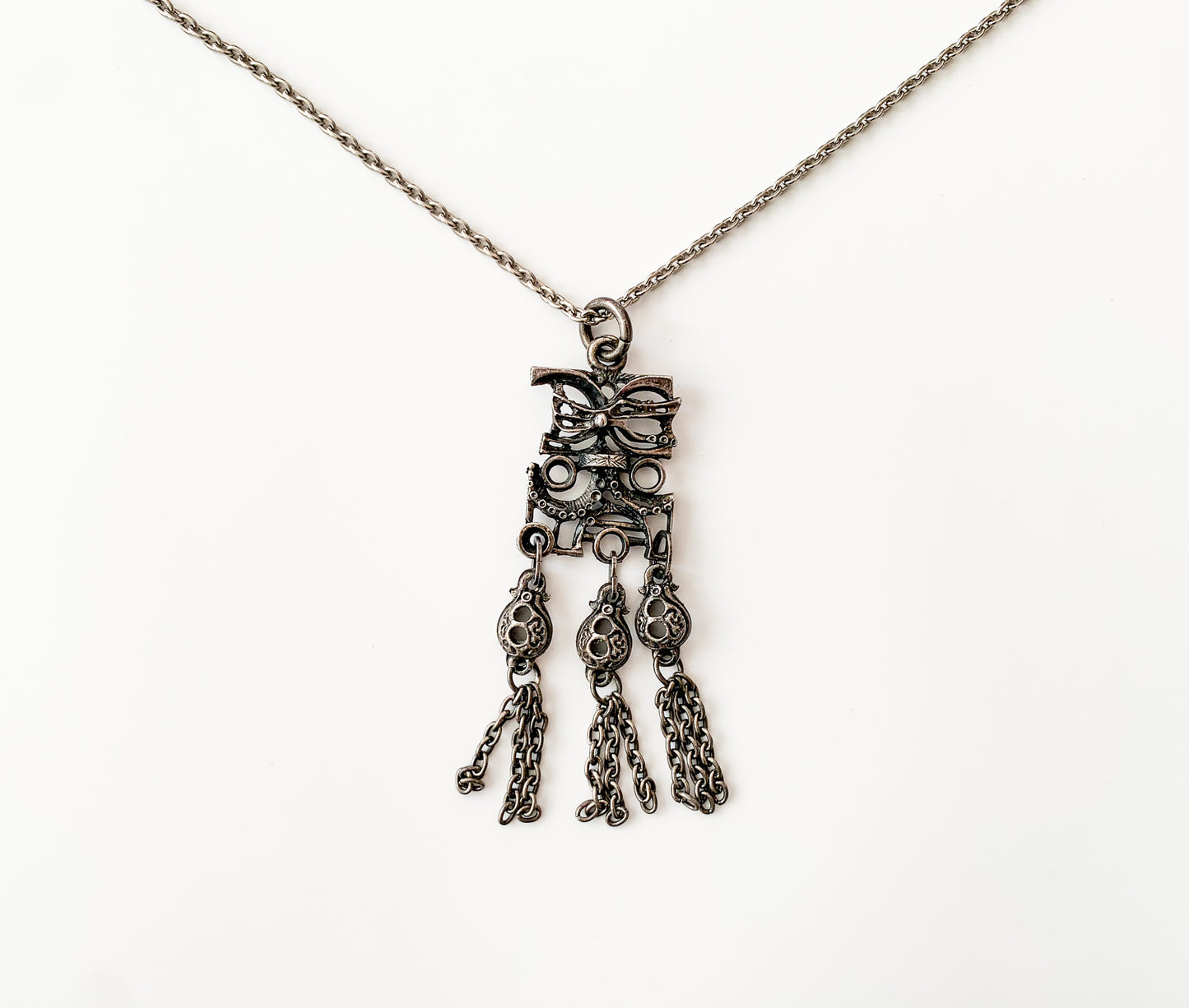 Pewter Modernist necklace detailed pendant | Norwegian Jewelry | Molna Vintage