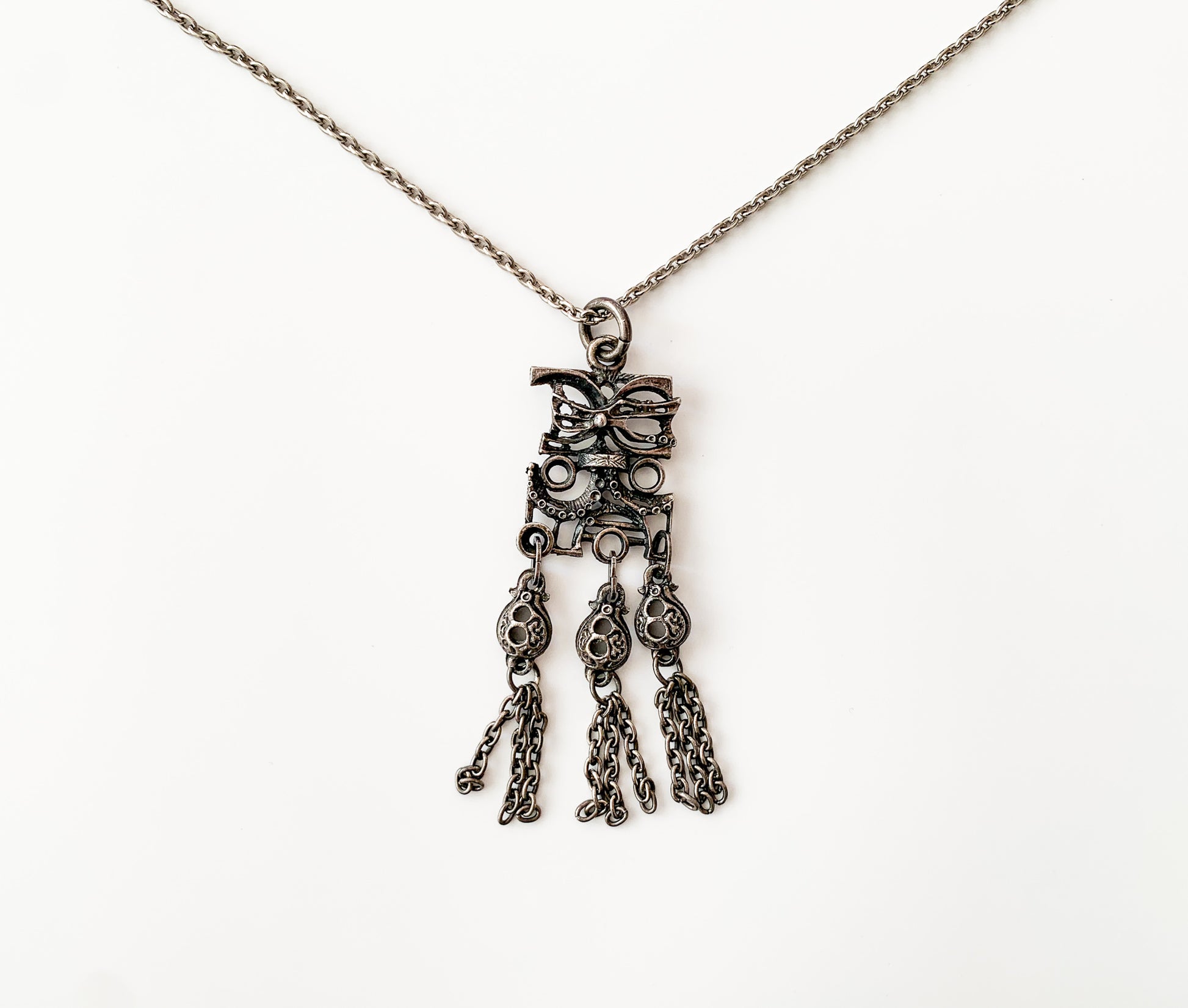 Pewter Modernist necklace detailed pendant | Norwegian Jewelry | Molna Vintage