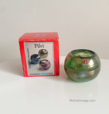 Pilvi Crystal Glass Candleholder | Iittala Nuutajarvi Pertti Santalahti | Molna Vintage