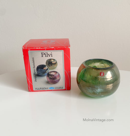Pilvi Crystal Glass Candleholder | Iittala Nuutajarvi Pertti Santalahti | Molna Vintage