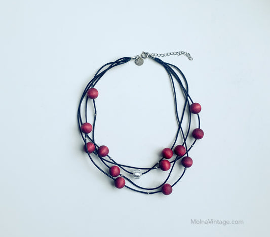 Red Wooden Bead Necklace | Aarikka Finland | Molna Vintage