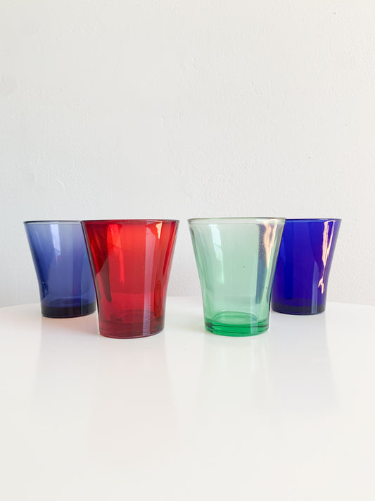 Riihimaen Lasi | Four colorful glass tumblers | Finland 1950s | Molna Vintage