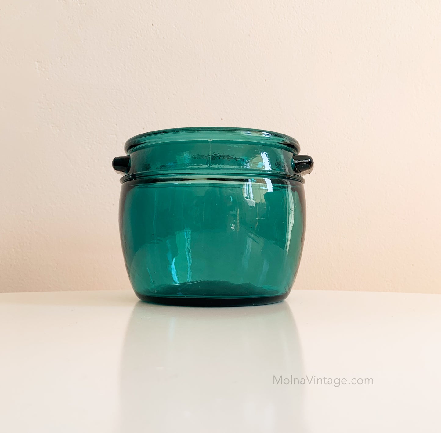Riihimaen Lasi voipytty | Teal Glass Pot | Molna Vintage
