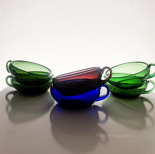 Set 6 glass dessert bowls green amethyst | Sirkku Kumela Lehtonen | Molna Vintage
