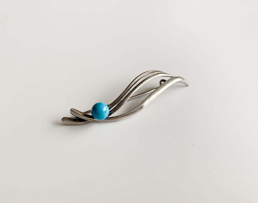 Silver brooch turquoise gemstone Pertti Tervelin | Molna Vintage 