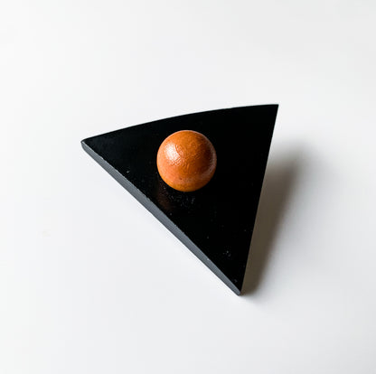 Vintage Aarikka Finland | Black triangular brooch orange sphere | Molna Vintage