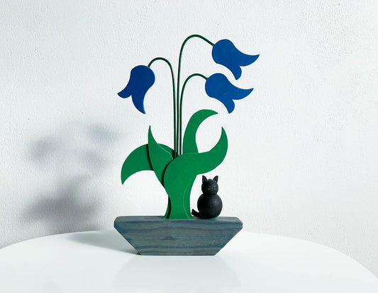 Vintage Plump Cat Kitty Flower Wooden Decor | Molna Vintage