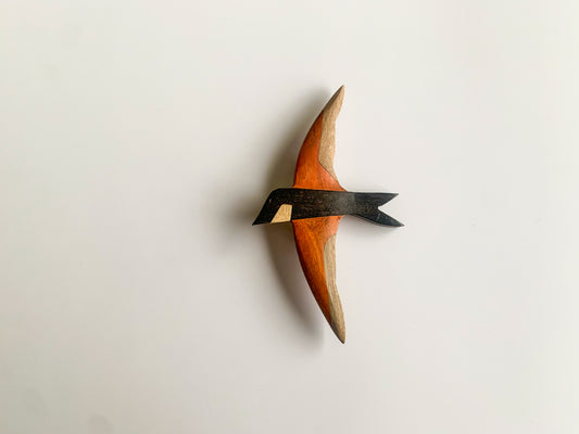 Vintage Wooden Brooch Swallow | Scandinavian Midcentury Teak | Molna Vintage