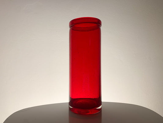 Vintage red glass vase Erik Hoglund Kosta Boda 1960s 