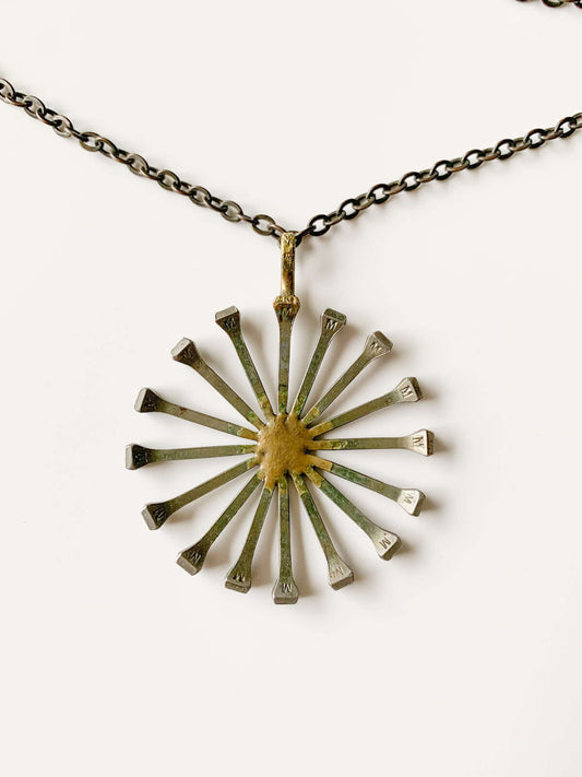 Vintage horse nail sunburst pendant | Brutalist Style 