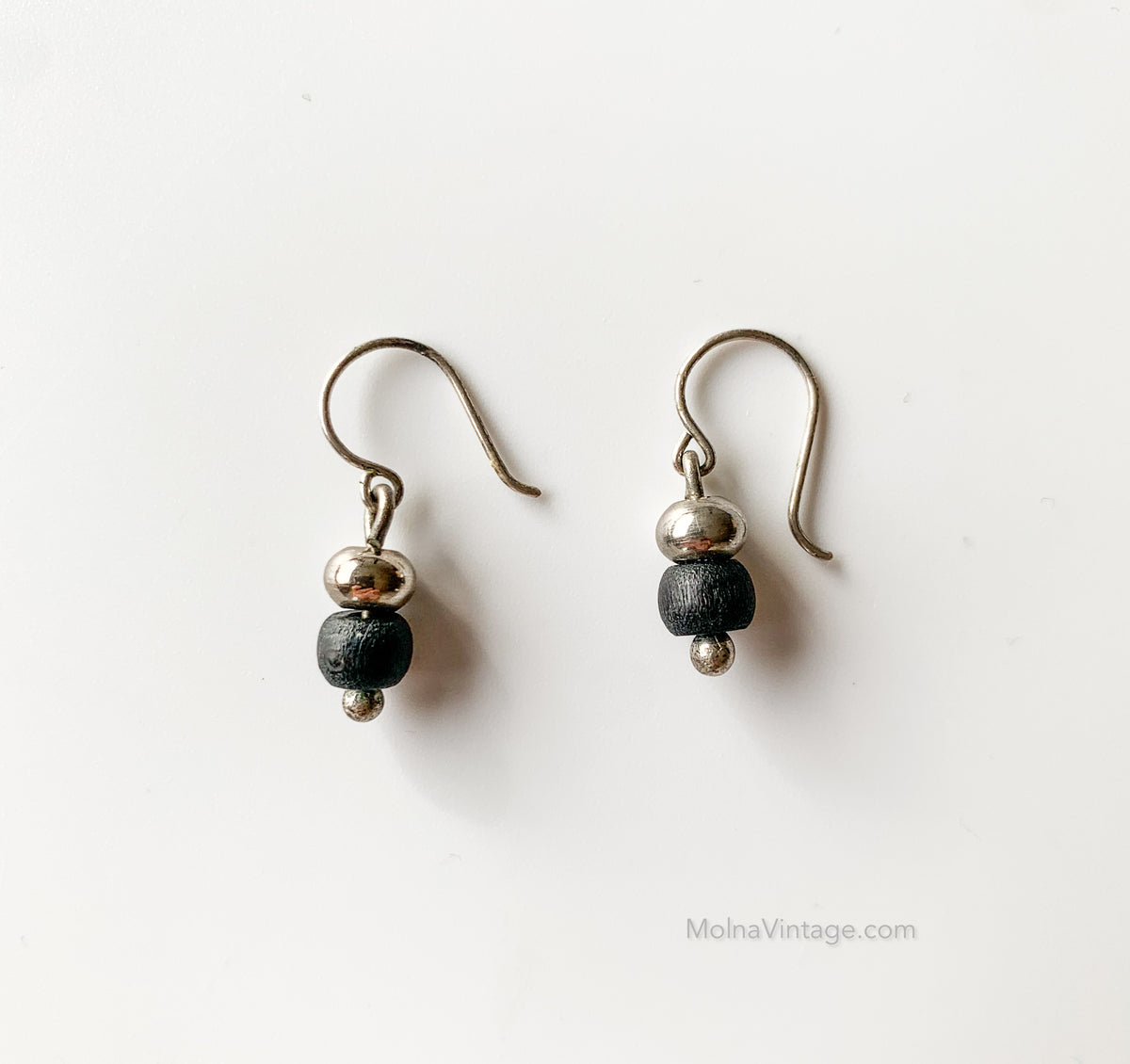 Wooden Black Bead Earrings | Aarikka Finland | Molna Vintage