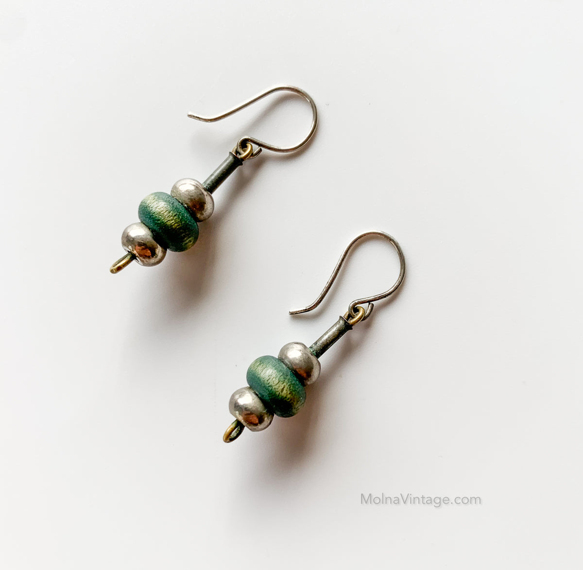 Wooden Metal Earrings | Aarikka Finland | Molna Vintage